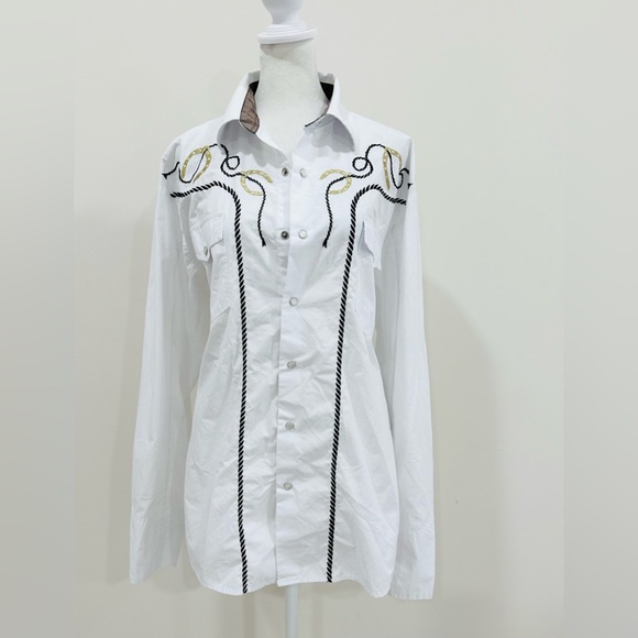Ace Of Diamond White Western Embroidered Pearl‎ Snap Cowboy Shirt Size Large - Picture 1 of 12